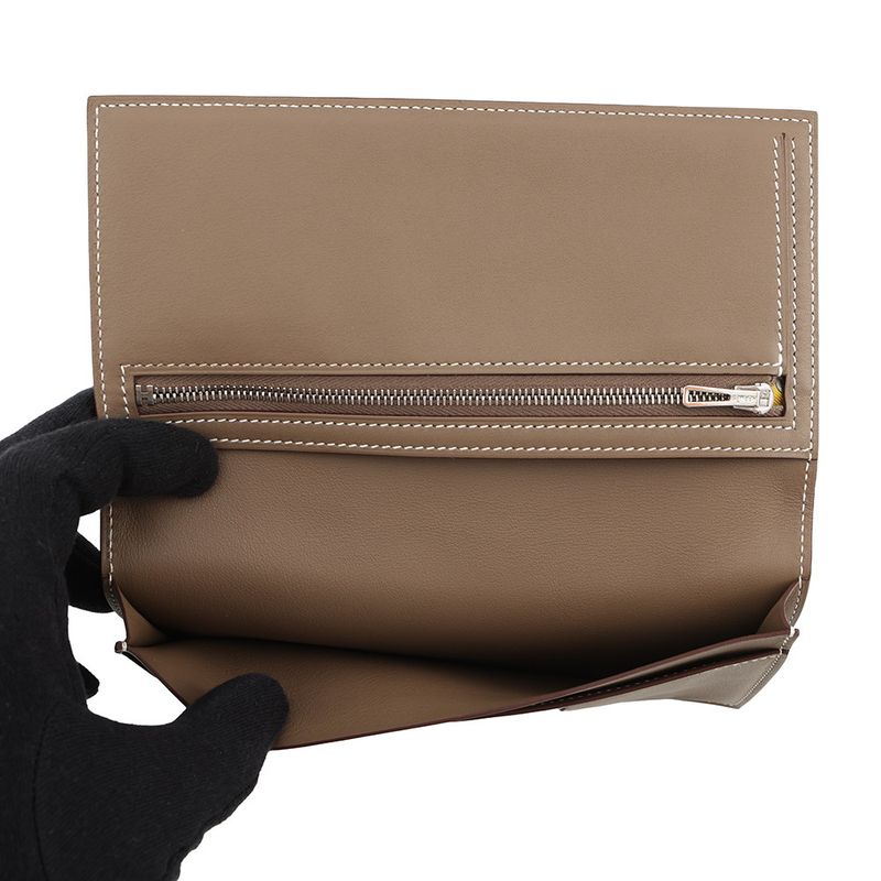 Hermes Bifold Wallet Citizen Twill Long Etoupe Silver Swift