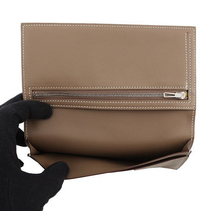 Hermes Bifold Wallet Citizen Twill Long Etoupe Silver Swift