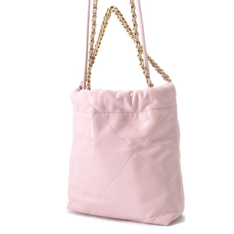 Chanel Handbag 22 Mini CC Logo Quilted Shiny Calf Leather