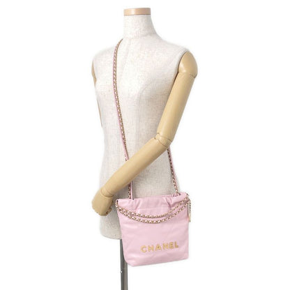 Chanel Handbag 22 Mini CC Logo Quilted Shiny Calf Leather
