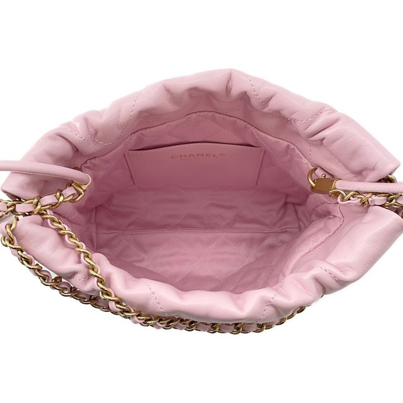 Chanel Handbag 22 Mini CC Logo Quilted Shiny Calf Leather