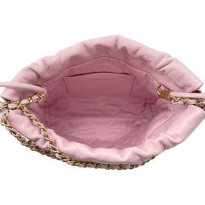 Chanel Handbag 22 Mini CC Logo Quilted Shiny Calf Leather