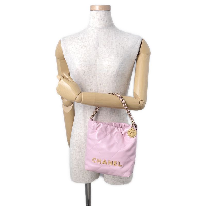 Chanel Handbag 22 Mini CC Logo Quilted Shiny Calf Leather