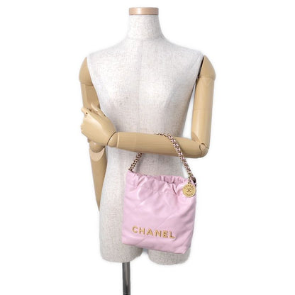 Chanel Handbag 22 Mini CC Logo Quilted Shiny Calf Leather