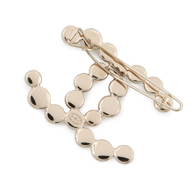 Chanel Hair Clip CC Logo Barrette Metal Champagne