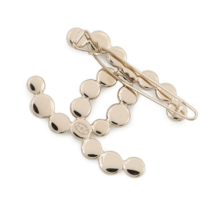 Chanel Hair Clip CC Logo Barrette Metal Champagne