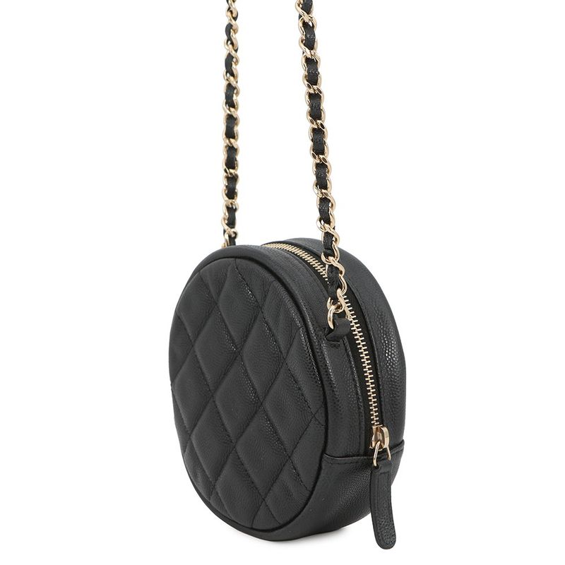 Chanel Chain Shoulder Bag Quilted CC Logo Round Caviar Leather