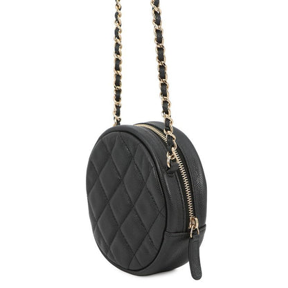 Chanel Chain Shoulder Bag Quilted CC Logo Round Caviar Leather