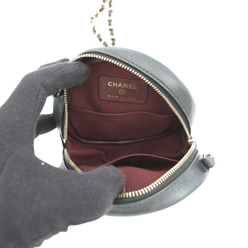 Chanel Chain Shoulder Bag Quilted CC Logo Round Caviar Leather