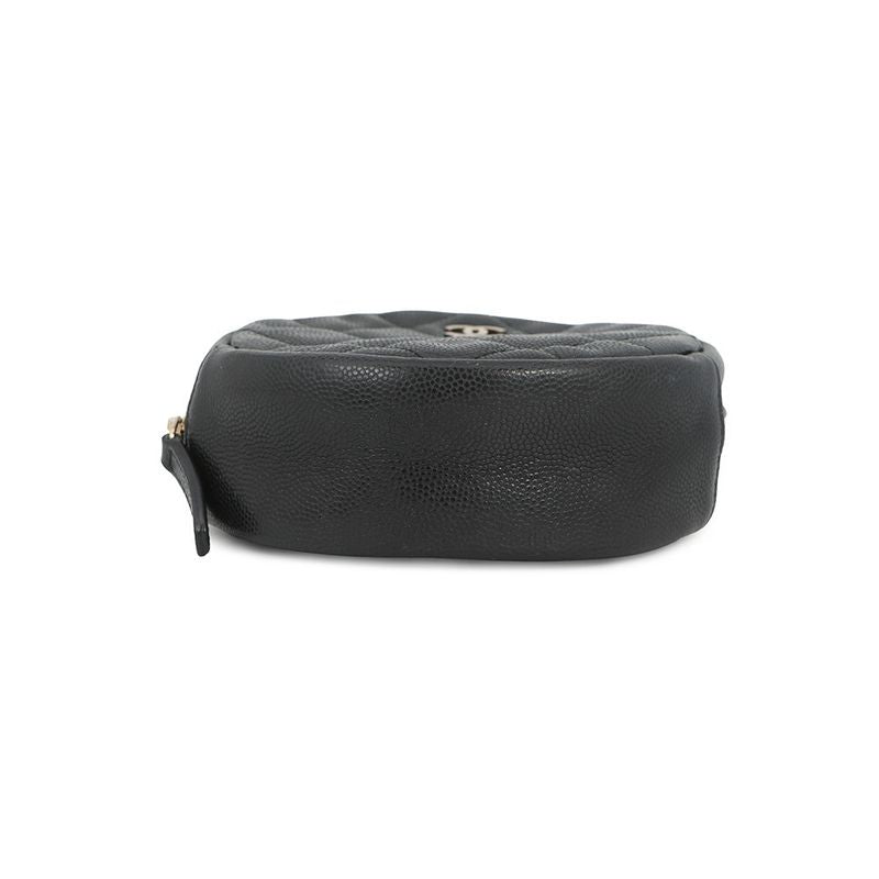 Chanel Chain Shoulder Bag Quilted CC Logo Round Caviar Leather