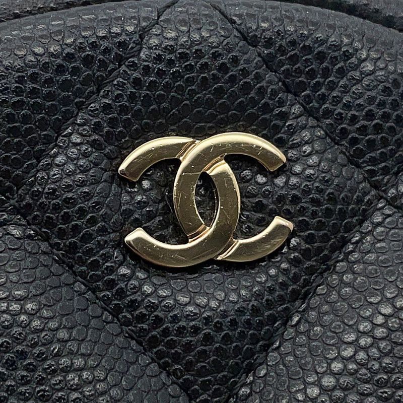 Chanel Chain Shoulder Bag Quilted CC Logo Round Caviar Leather