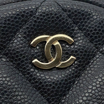 Chanel Chain Shoulder Bag Quilted CC Logo Round Caviar Leather