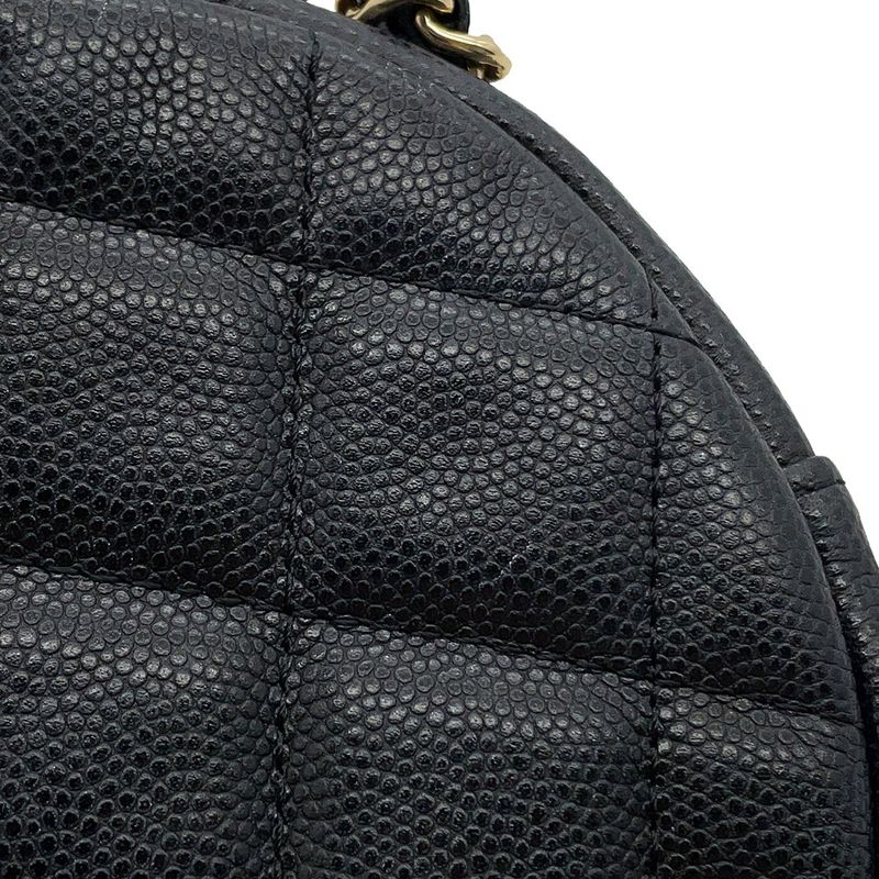 Chanel Chain Shoulder Bag Quilted CC Logo Round Caviar Leather