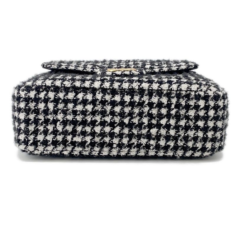 Chanel Chain Shoulder Bag Quilted CC Logo Hobo Tweed 2-Way Black White
