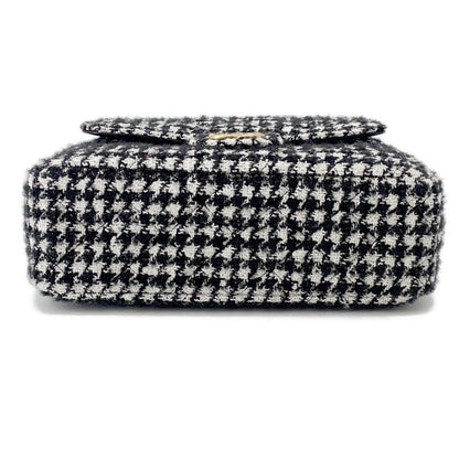 Chanel Chain Shoulder Bag Quilted CC Logo Hobo Tweed 2-Way Black White