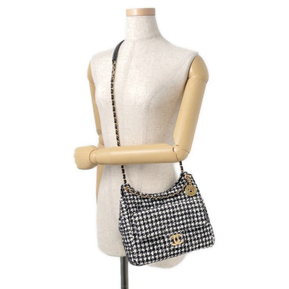 Chanel Chain Shoulder Bag Quilted CC Logo Hobo Tweed 2-Way Black White