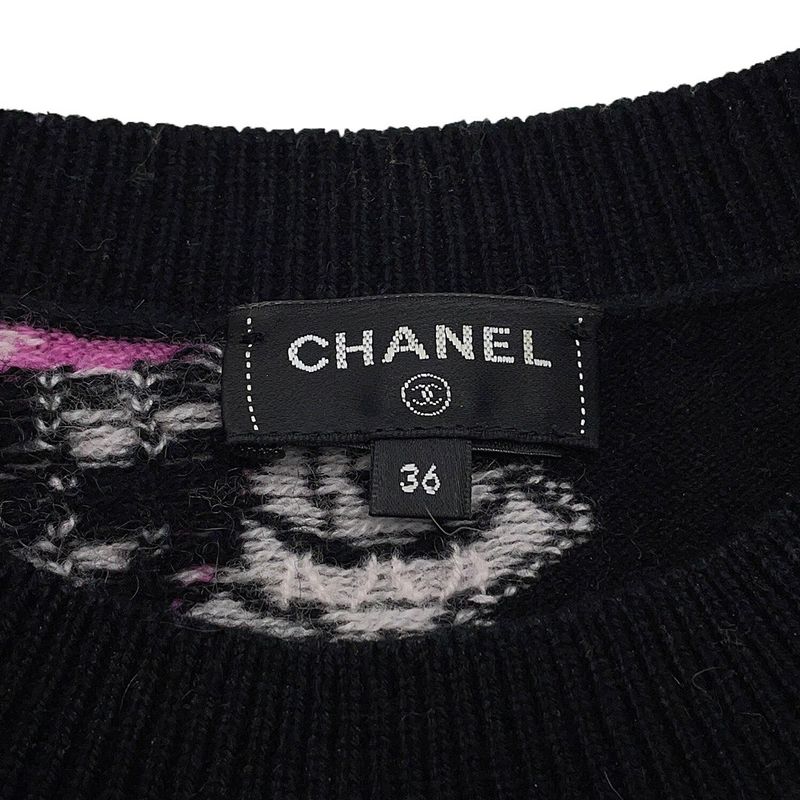 Chanel Knit CC Logo Sweater 36 Top Black Black Multicolor