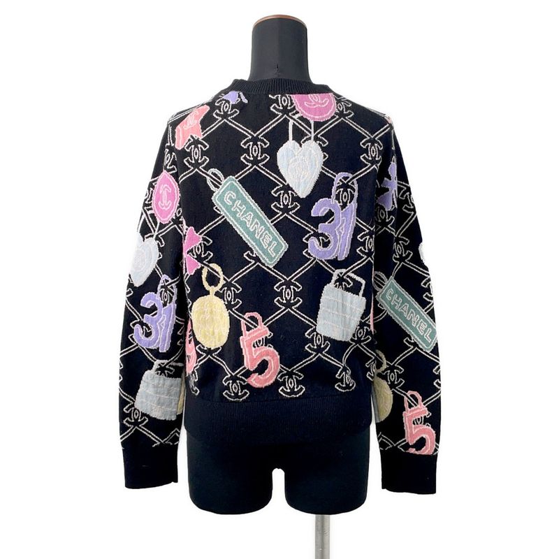 Chanel Knit CC Logo Sweater 36 Top Black Black Multicolor