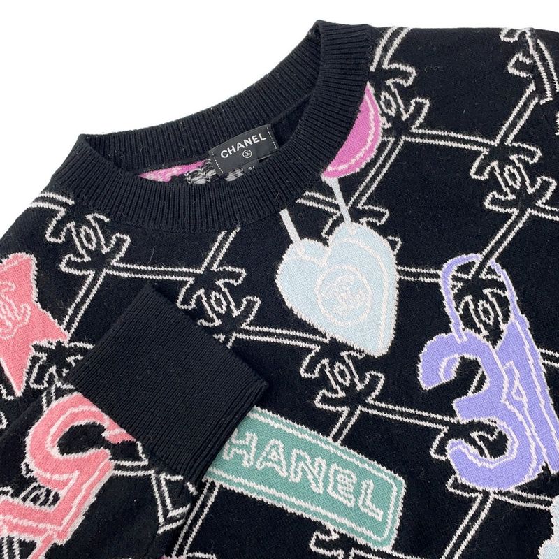 Chanel Knit CC Logo Sweater 36 Top Black Black Multicolor