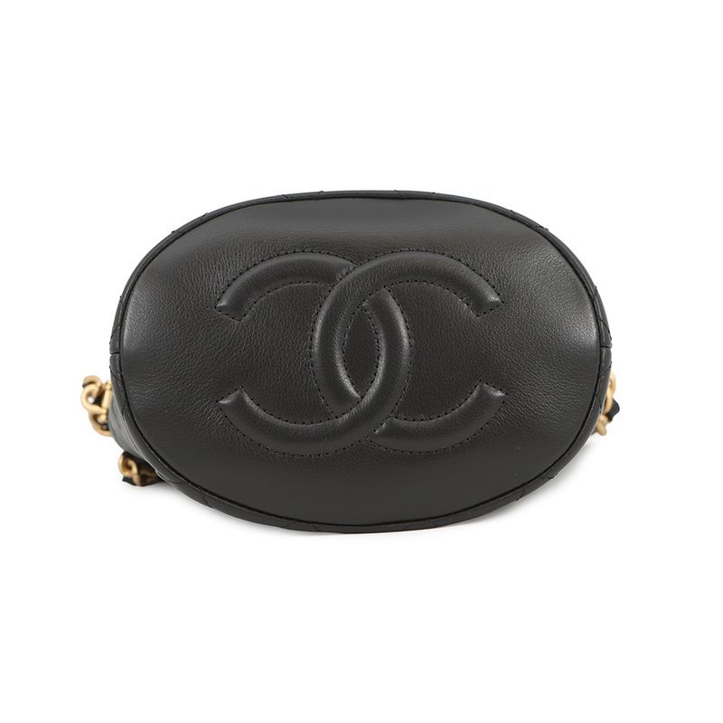 Chanel Chain Shoulder Bag Bucket CC Logo Quilted Lambskin
