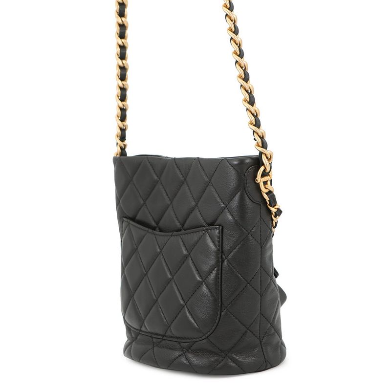 Chanel Chain Shoulder Bag Bucket CC Logo Quilted Lambskin