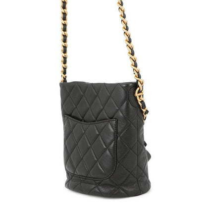 Chanel Chain Shoulder Bag Bucket CC Logo Quilted Lambskin