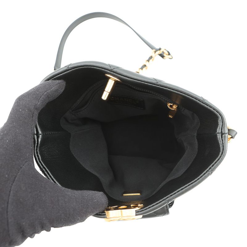 Chanel Chain Shoulder Bag Bucket CC Logo Quilted Lambskin