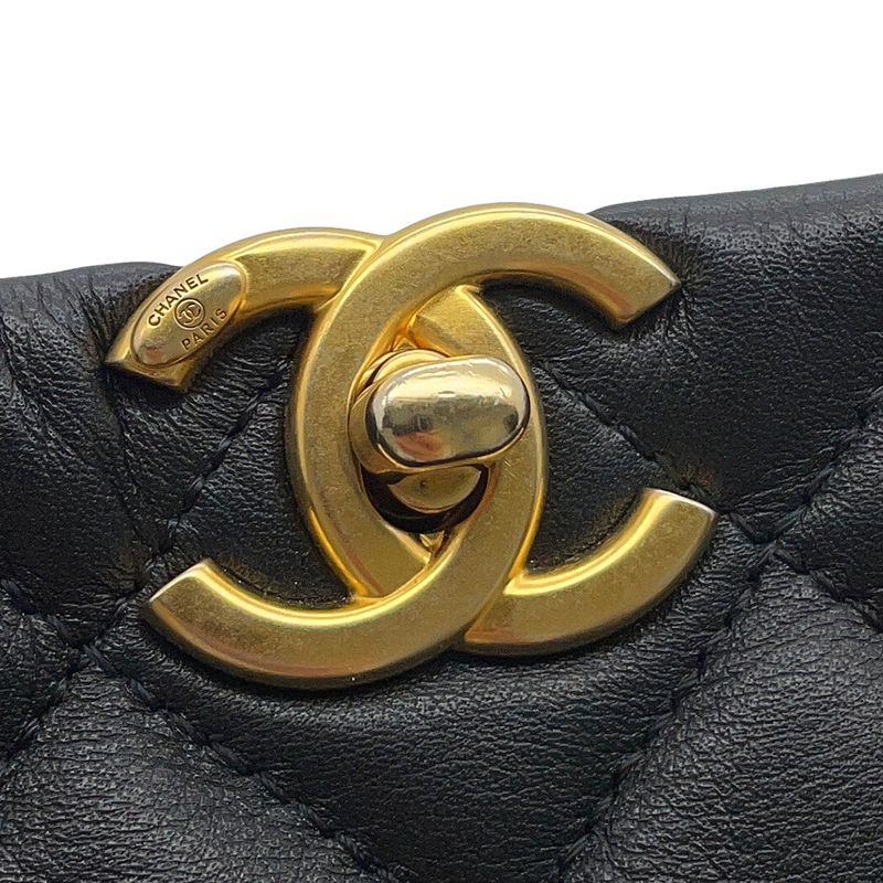 Chanel Chain Shoulder Bag Bucket CC Logo Quilted Lambskin