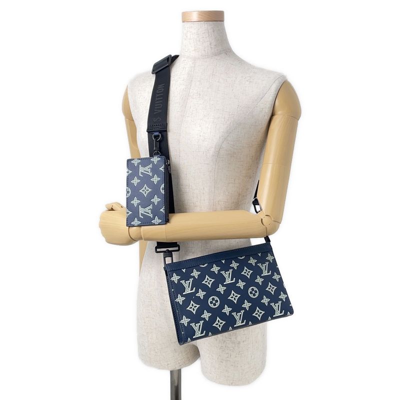 Louis Vuitton Shoulder Bag Monogram Shadow Gaston Wearable Wallet Navywhite