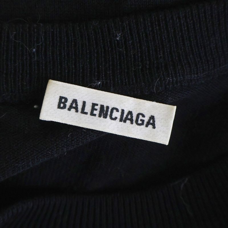 Balenciaga Emblem Logo Embroidery Wool Crew Neck Pullover Long Sleeve Knit