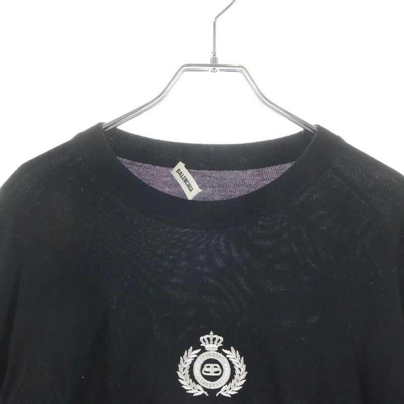 Balenciaga Emblem Logo Embroidery Wool Crew Neck Pullover Long Sleeve Knit