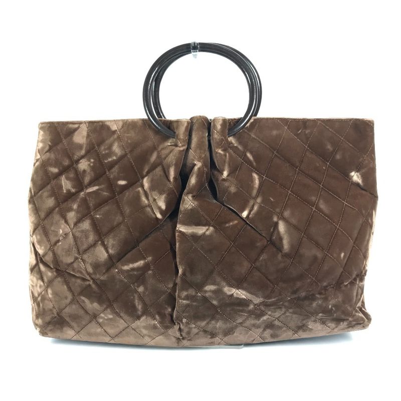 Chanel Handbag CC Logo Quilted Velour Brown