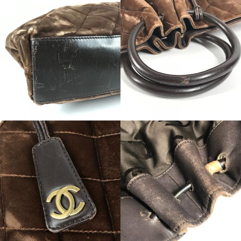 Chanel Handbag CC Logo Quilted Velour Brown
