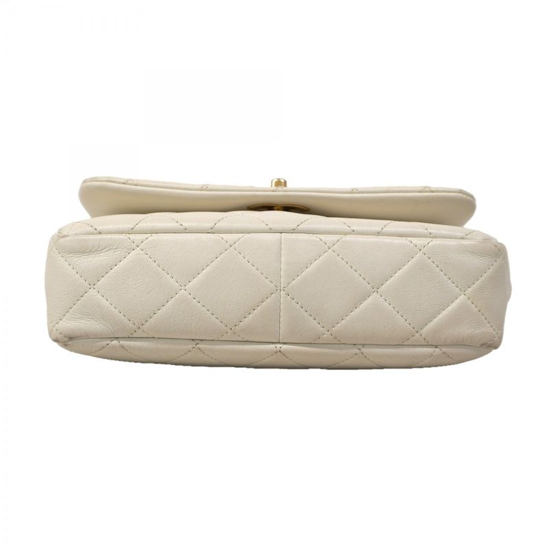 Chanel Shoulder Bag Quilted Leather White Gold