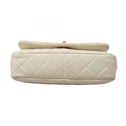 Chanel Shoulder Bag Quilted Leather White Gold