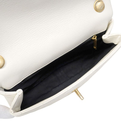 Chanel Shoulder Bag Quilted Leather White Gold