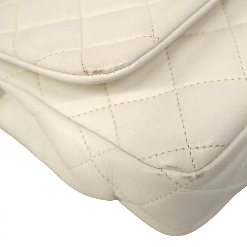 Chanel Shoulder Bag Quilted Leather White Gold