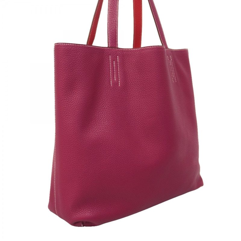 Hermes Tote Double Sens Taurillon Clemence Ruby Bougainvillea