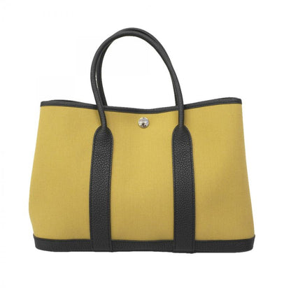 Hermes Tote Garden Party TPM Toile Military Beige Black Silver W