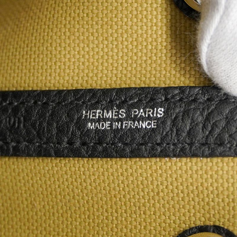 Hermes Tote Garden Party TPM Toile Military Beige Black Silver W