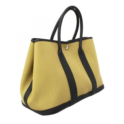Hermes Tote Garden Party TPM Toile Military Beige Black Silver W