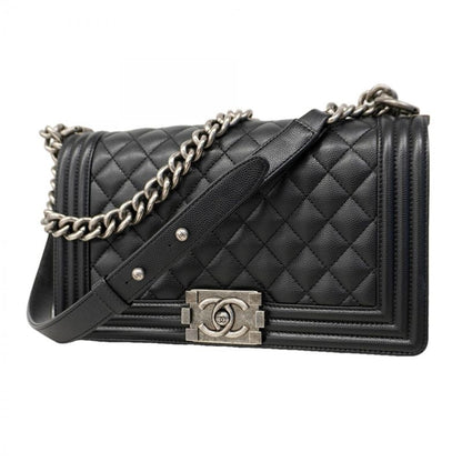 Chanel Shoulder Bag Boy Caviar Leather Black Silver