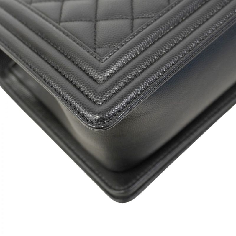 Chanel Shoulder Bag Boy Caviar Leather Black Silver