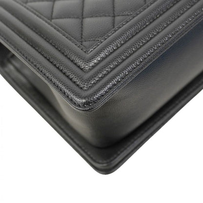 Chanel Shoulder Bag Boy Caviar Leather Black Silver