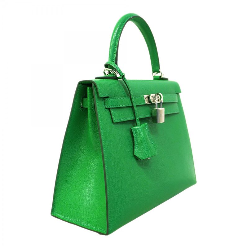 Hermes Handbag Kelly 25 Chevre Bamboo Silver 2-Way Bag