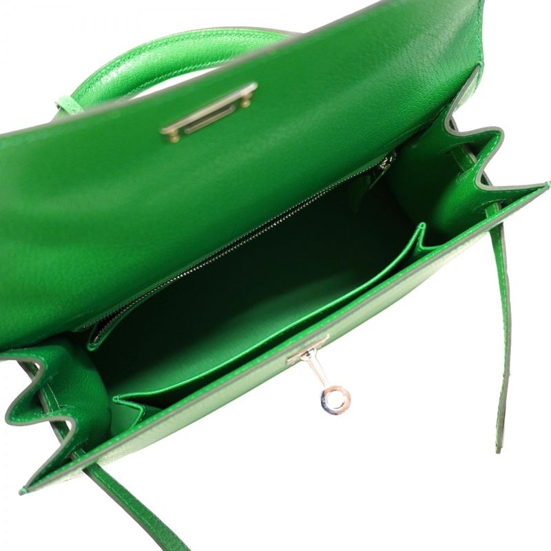 Hermes Handbag Kelly 25 Chevre Bamboo Silver 2-Way Bag