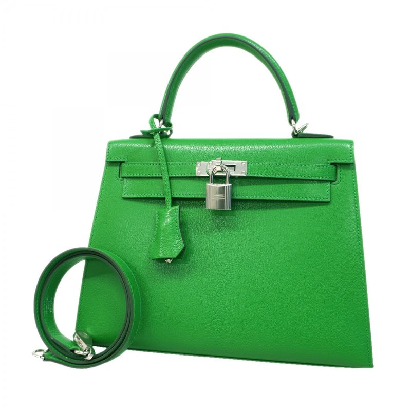 Hermes Handbag Kelly 25 Chevre Bamboo Silver 2-Way Bag