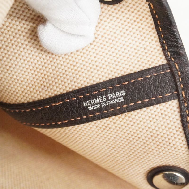 Hermes Tote Garden Party PM Toile Ash Brown Silver
