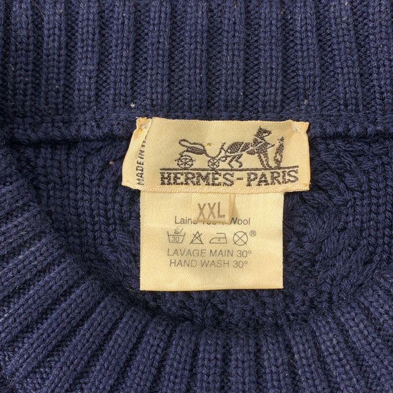 Hermes Wool Cable Crew Neck Knit XXL Navy