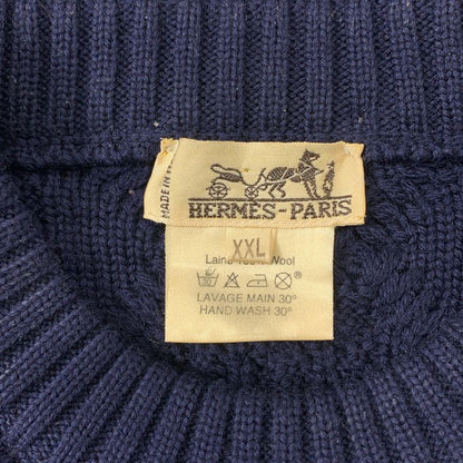 Hermes Wool Cable Crew Neck Knit XXL Navy